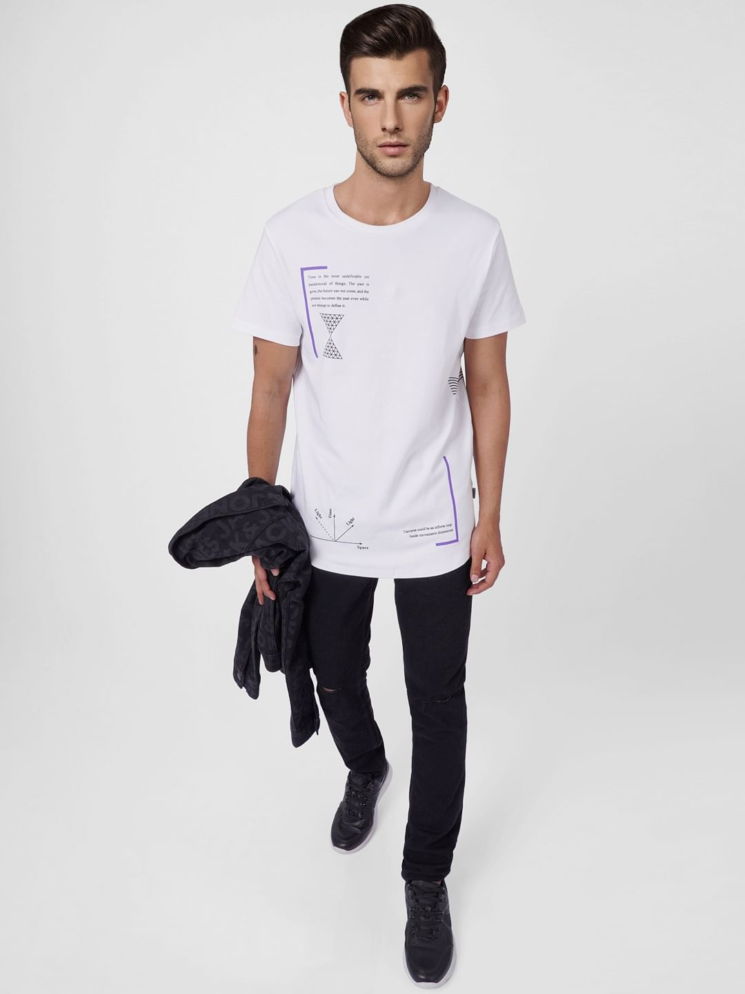 White Graphic Print Crew Neck T-shirt - S