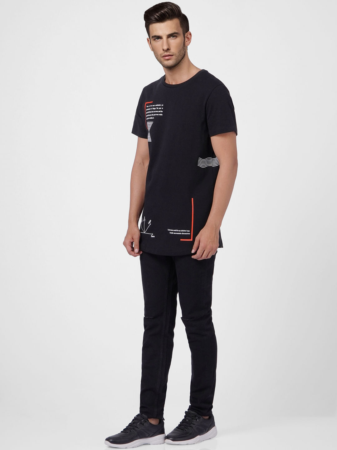 Black Graphic Print Crew Neck T-shirt