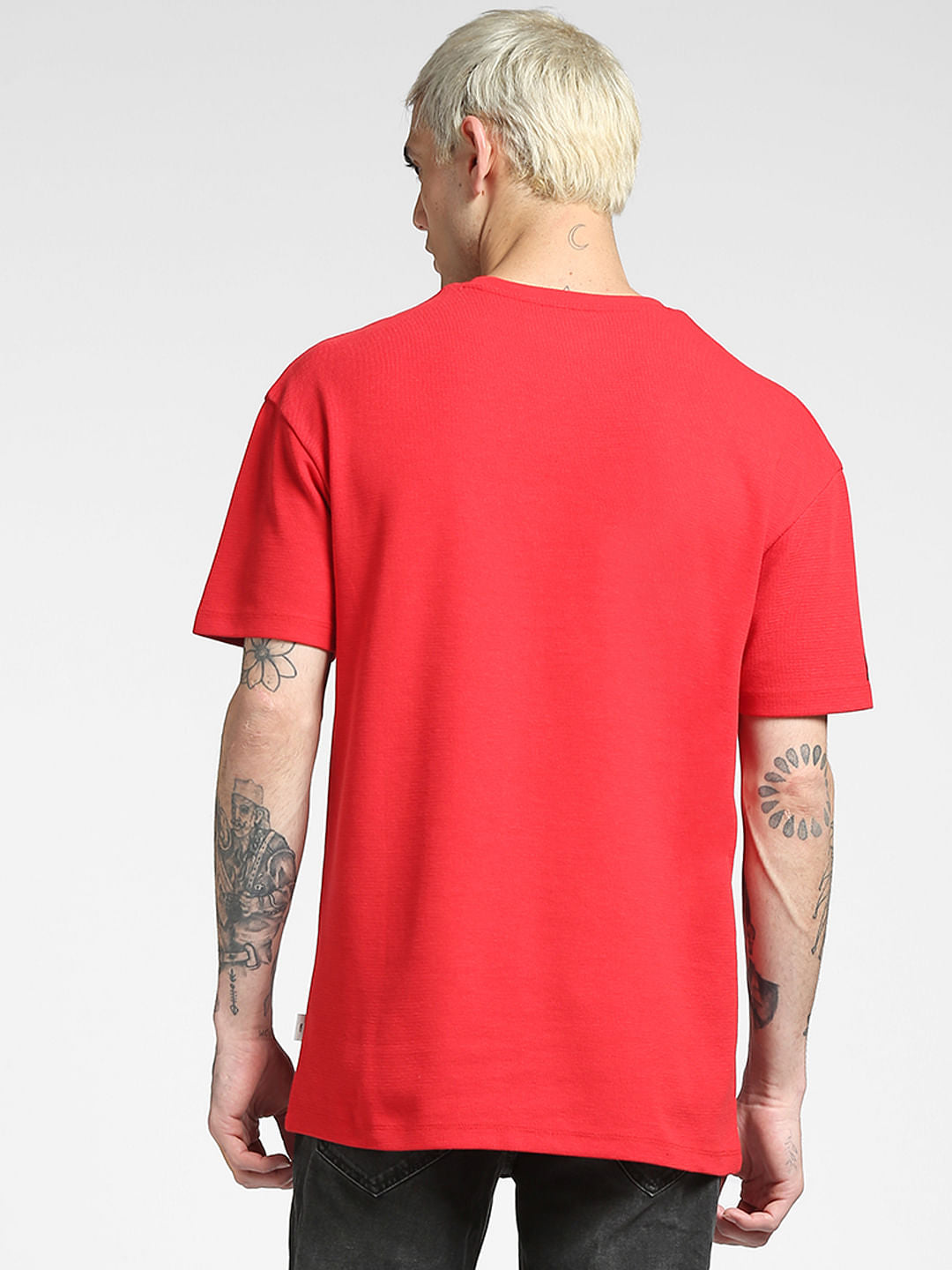 Red Pocket Detail Crew Neck T-shirt
