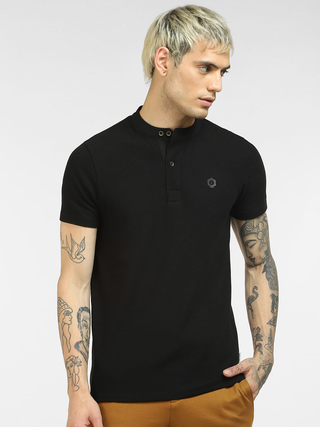 Black Henley Neck T-shirt