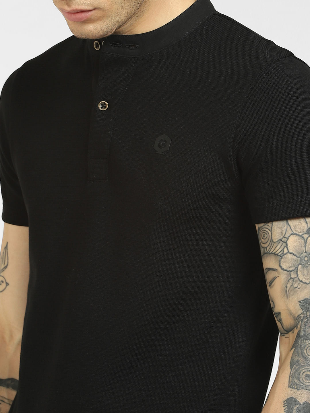 Black Henley Neck T-shirt