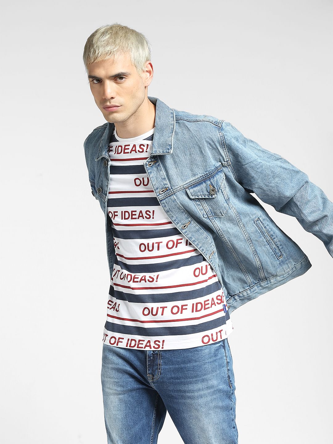White Striped Crew Neck T-shirt - S