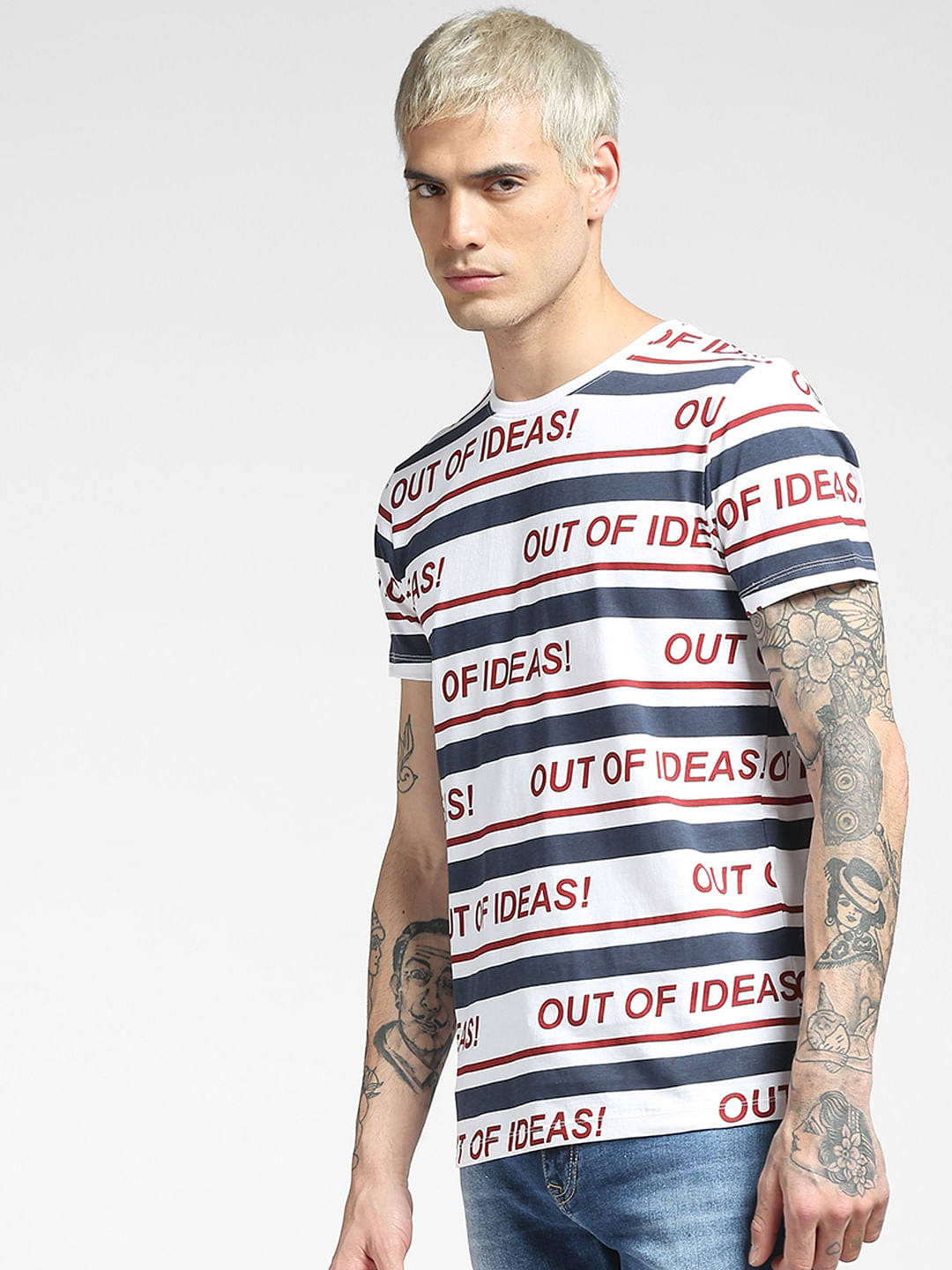 White Striped Crew Neck T-shirt