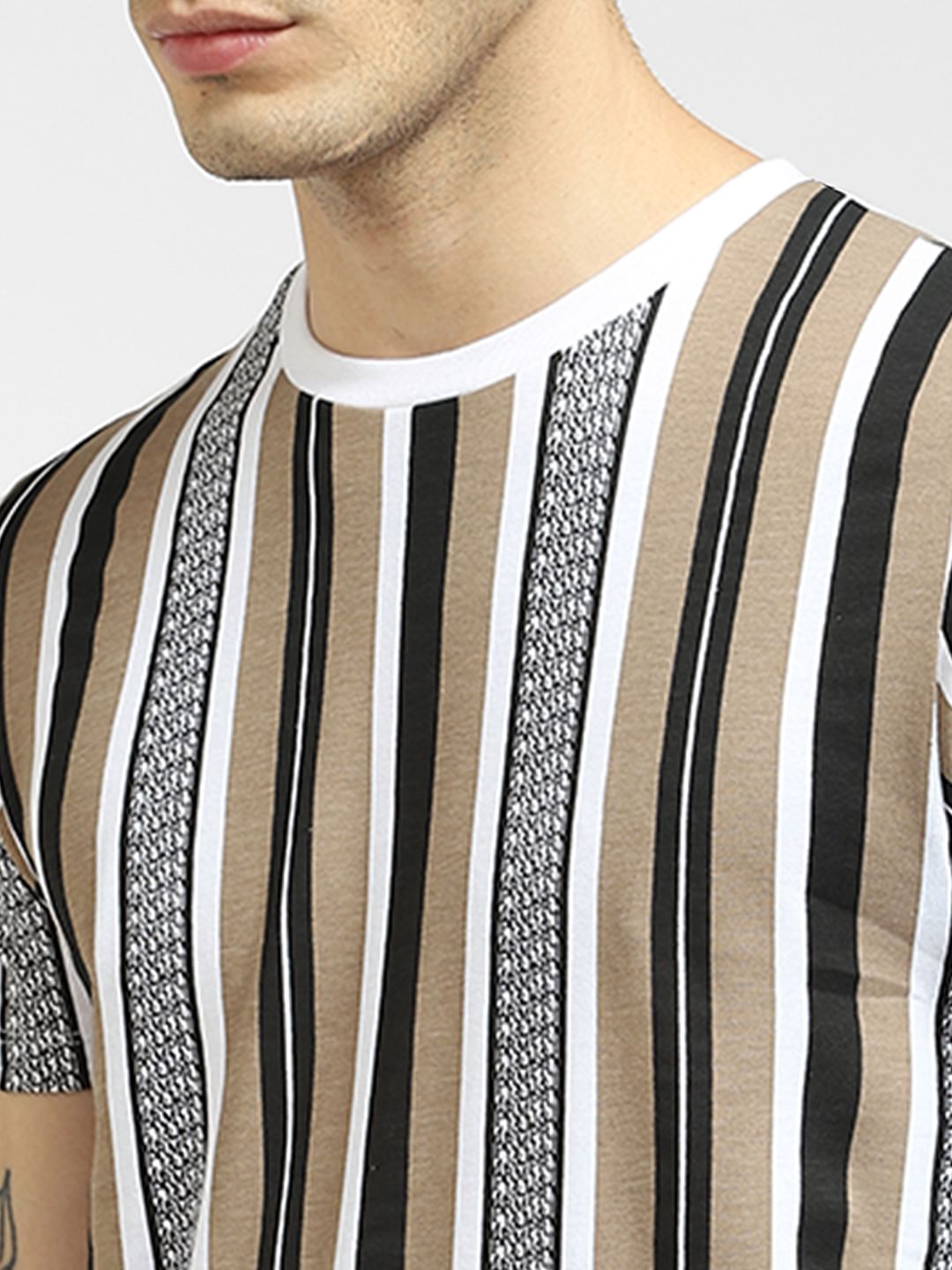 Beige Vertical Stripe T-shirt