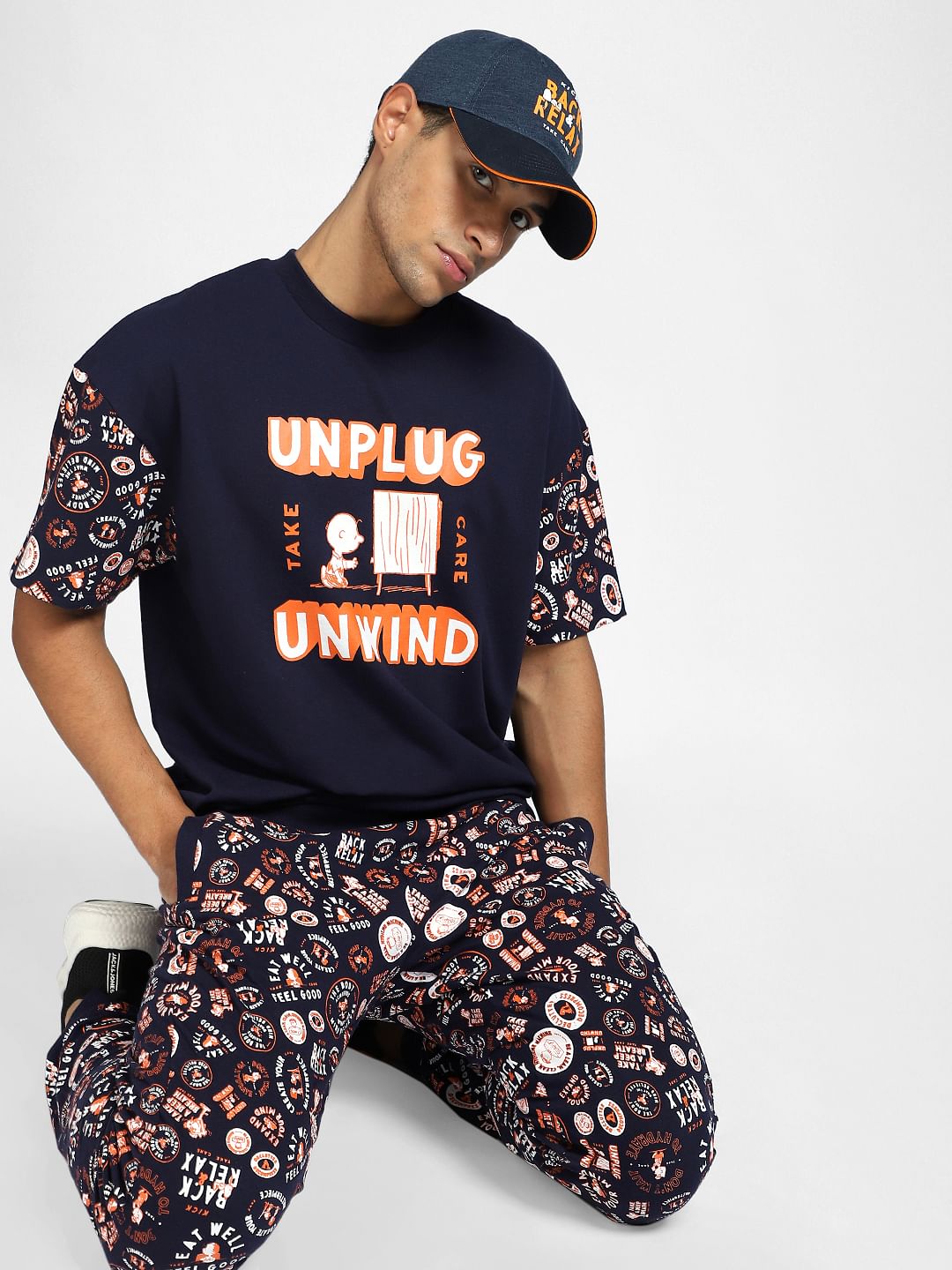 X PEANUTS Blue Graphic Print T-shirt - L