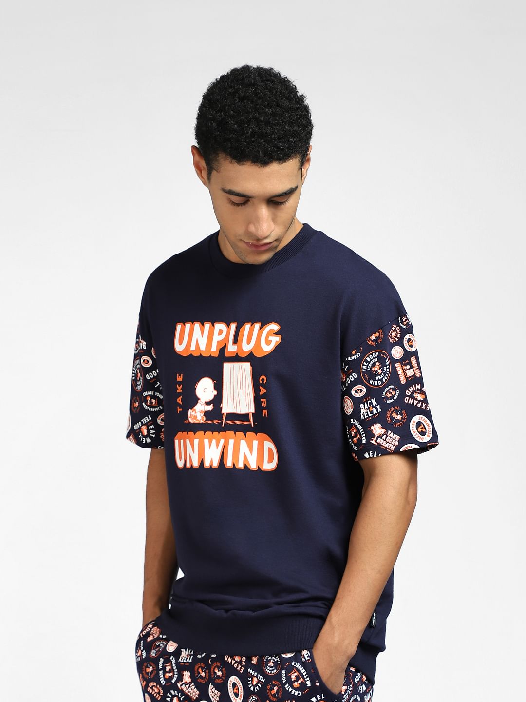 X PEANUTS Blue Graphic Print T-shirt