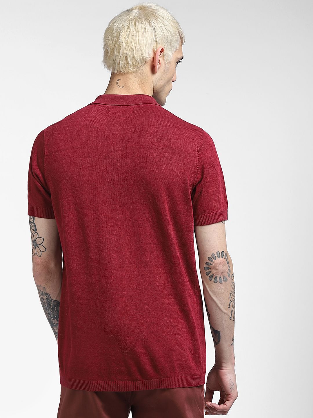 Red Knitted Polo Neck T-shirt