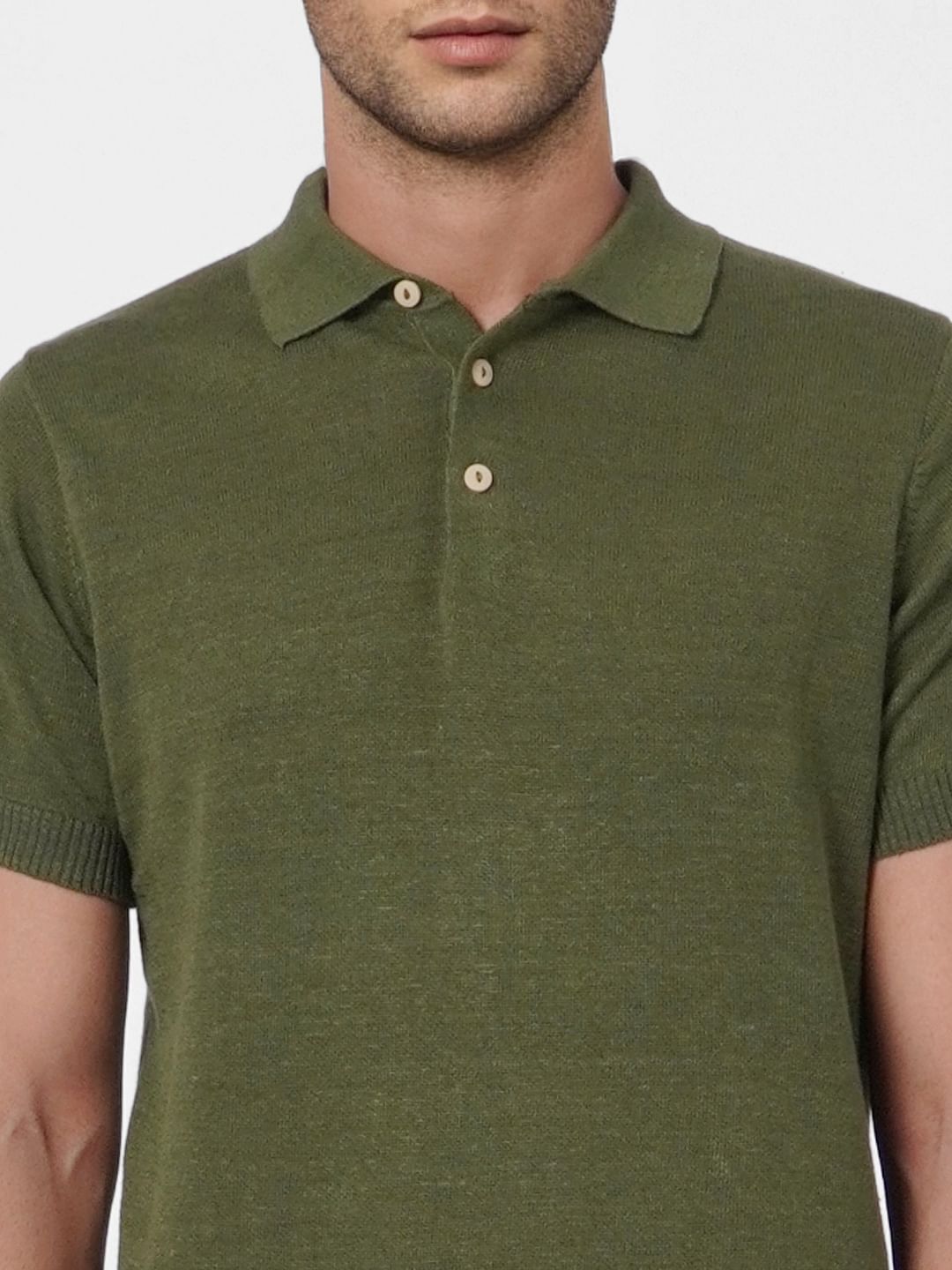 Green Knitted Polo Neck T-shirt