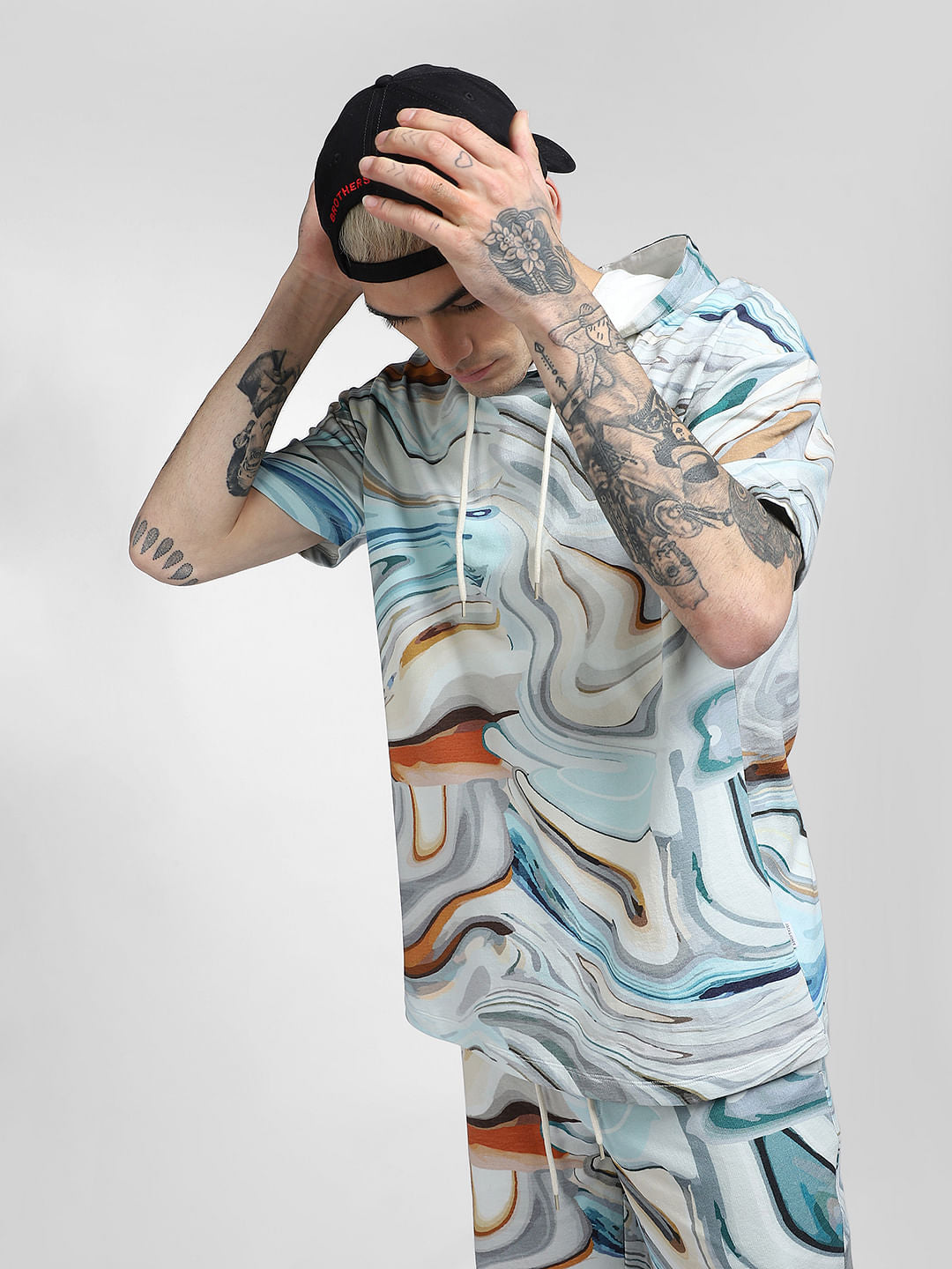 Blue Printed Co-ord Hoodie - S