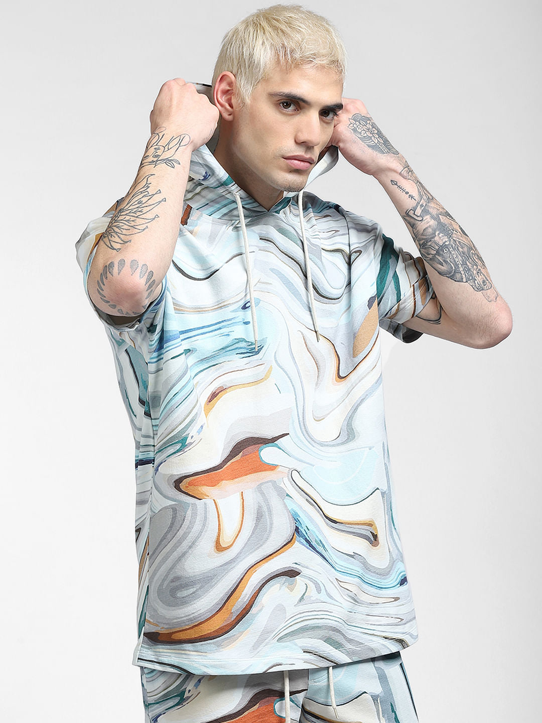 Blue Printed Co-ord Hoodie