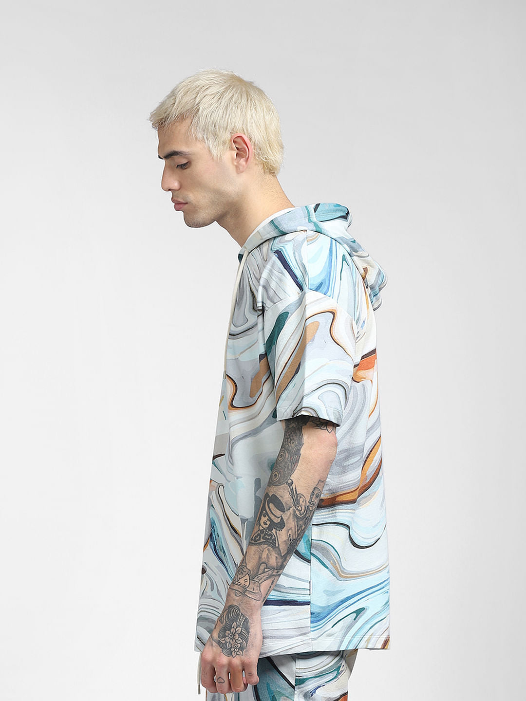 Blue Printed Co-ord Hoodie