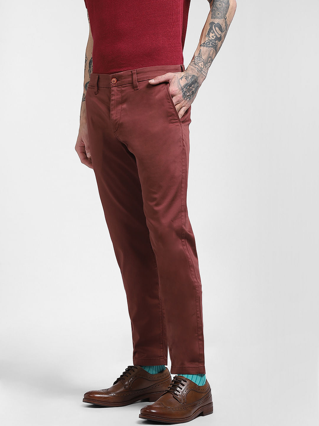 Red Mid Rise Pants