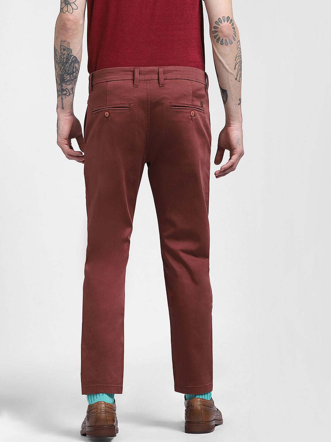 Red Mid Rise Pants