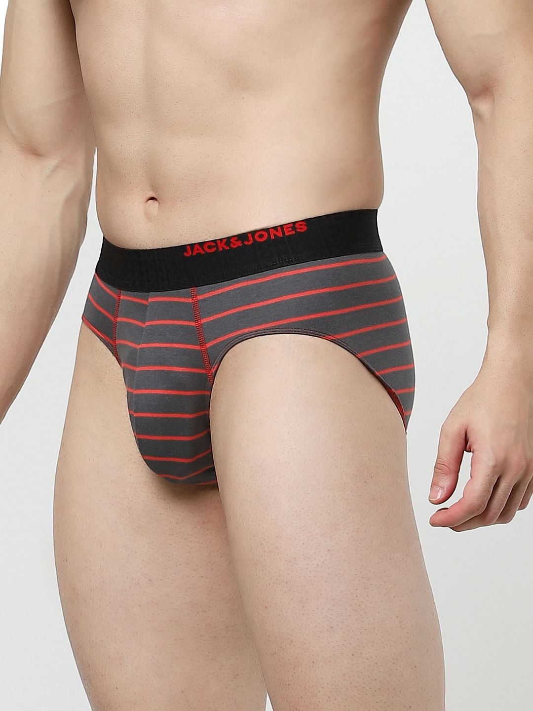Dark Grey Striped Cotton Briefs