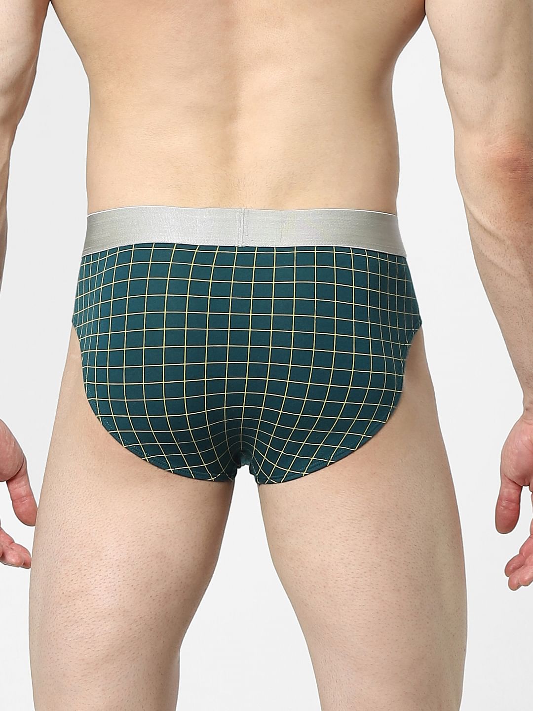 Teal Check Print Briefs