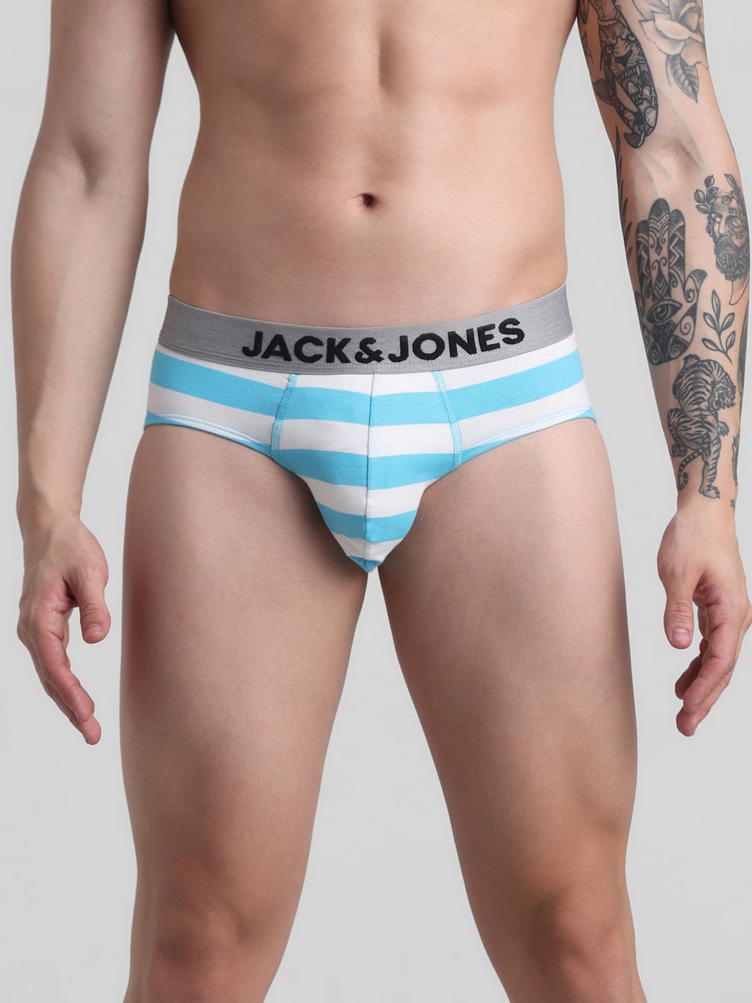 Light Blue Rugby Striped Cotton Briefs - S