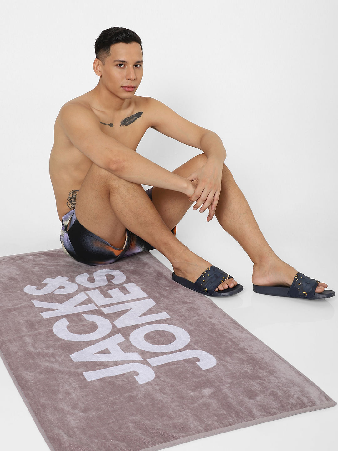 Grey Logo Print Towel