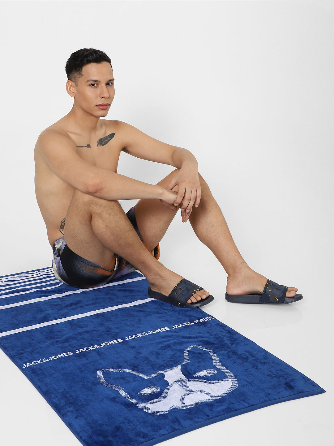 Dark Blue Logo Print Towel