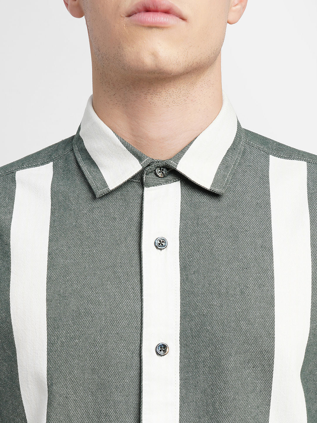 White & Green Striped Full Sleeves Shirt