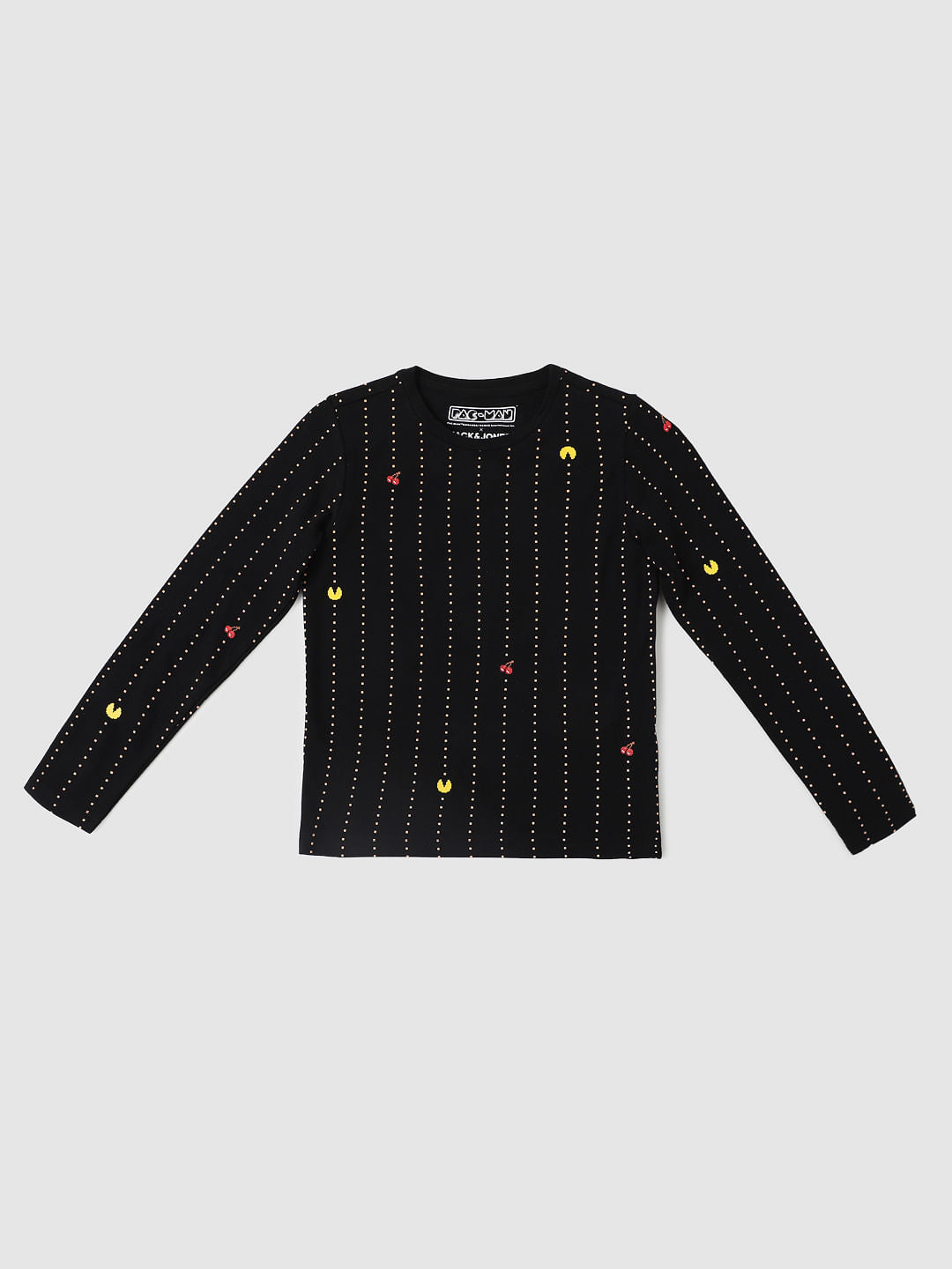 BOYS X PAC-MAN BLACK GAMING PRINT FULL SLEEVES T-SHIRT - 4/5Y