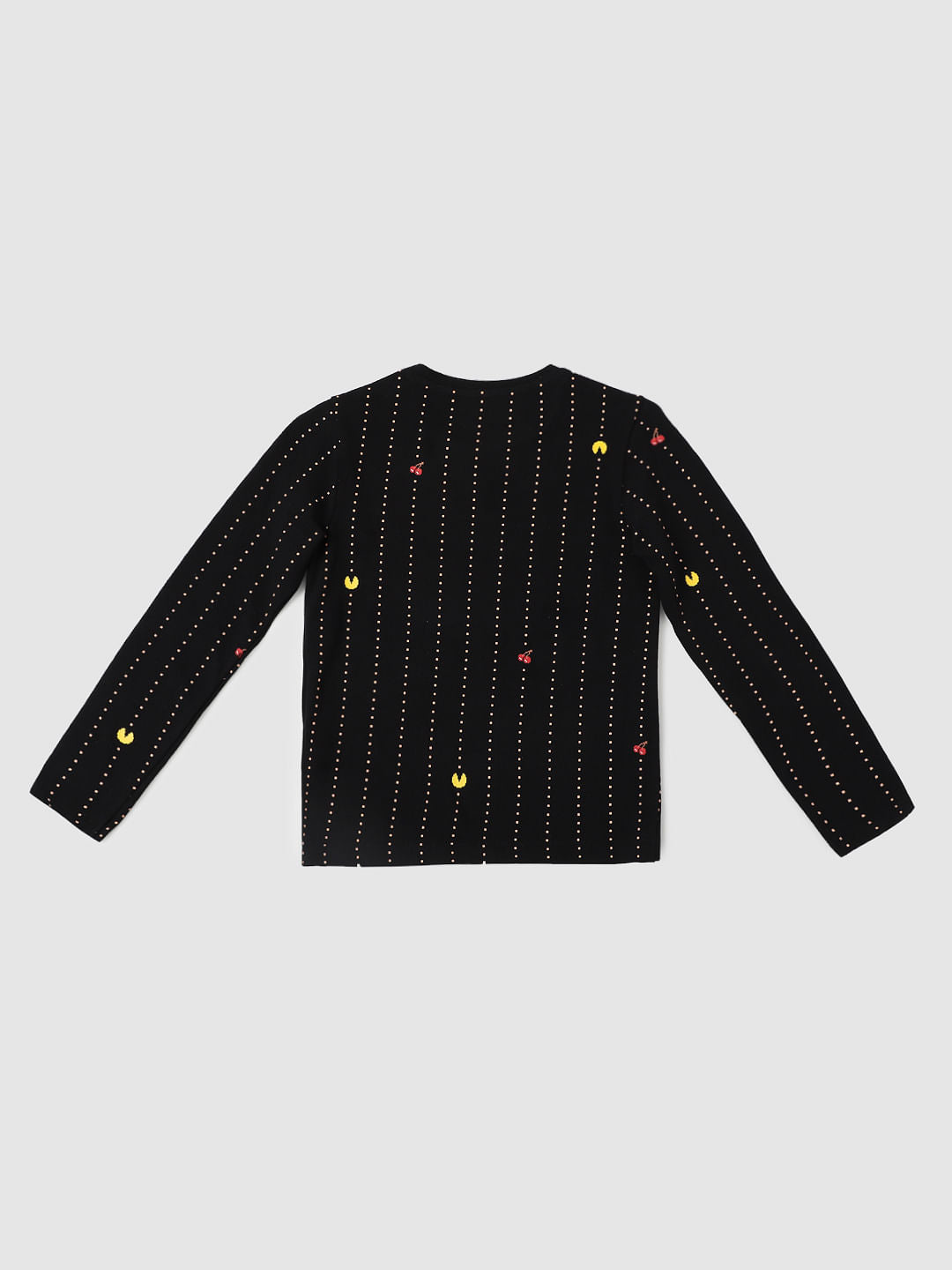 BOYS X PAC-MAN BLACK GAMING PRINT FULL SLEEVES T-SHIRT