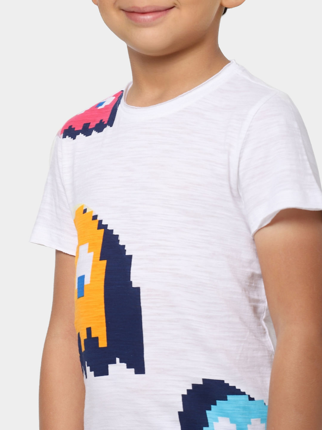 BOYS X PAC-MAN WHITE GRAPHIC PRINT CREW NECK T-SHIRT