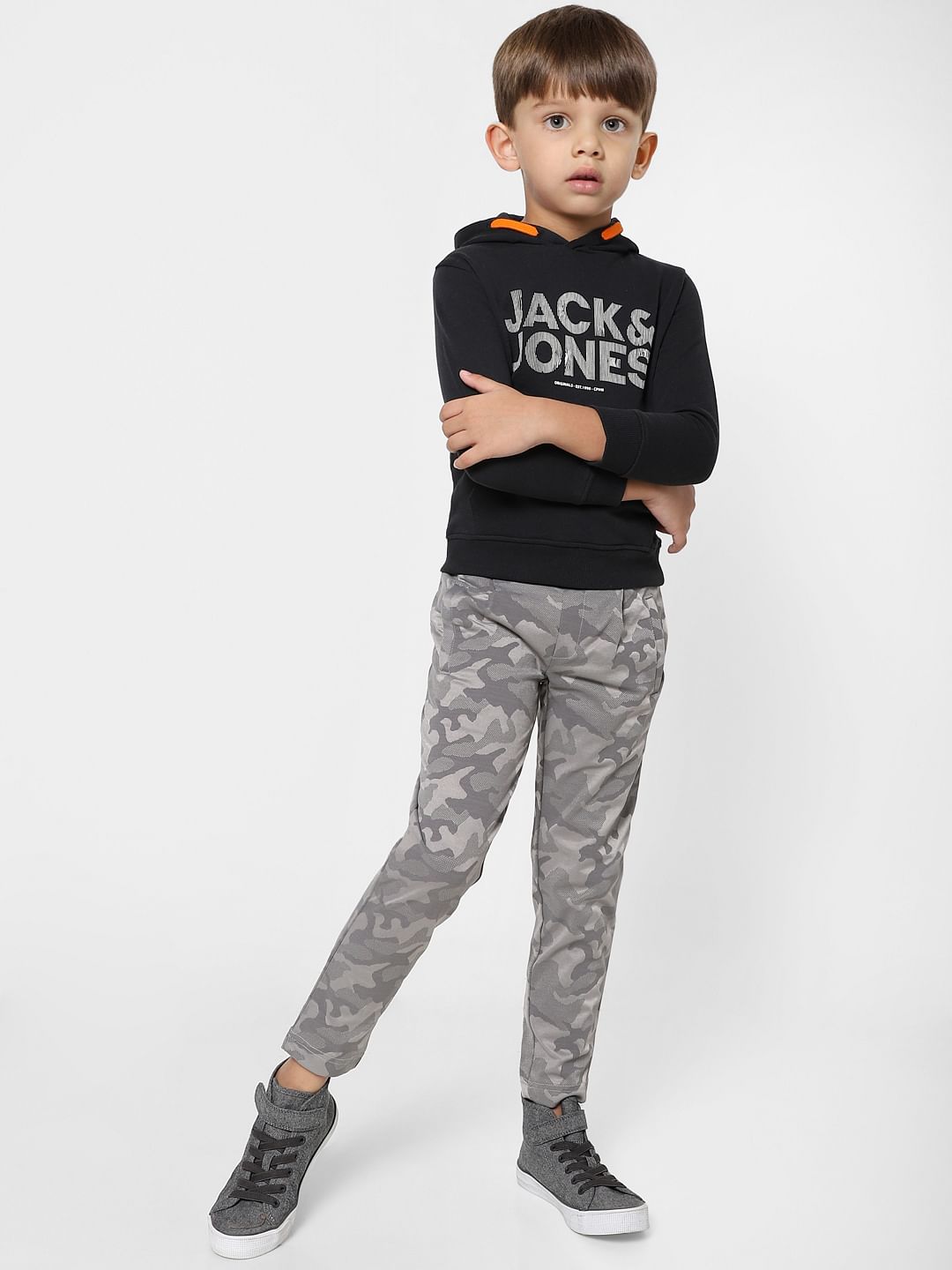 Boys Grey Low Rise Camo Pants - 4/5Y