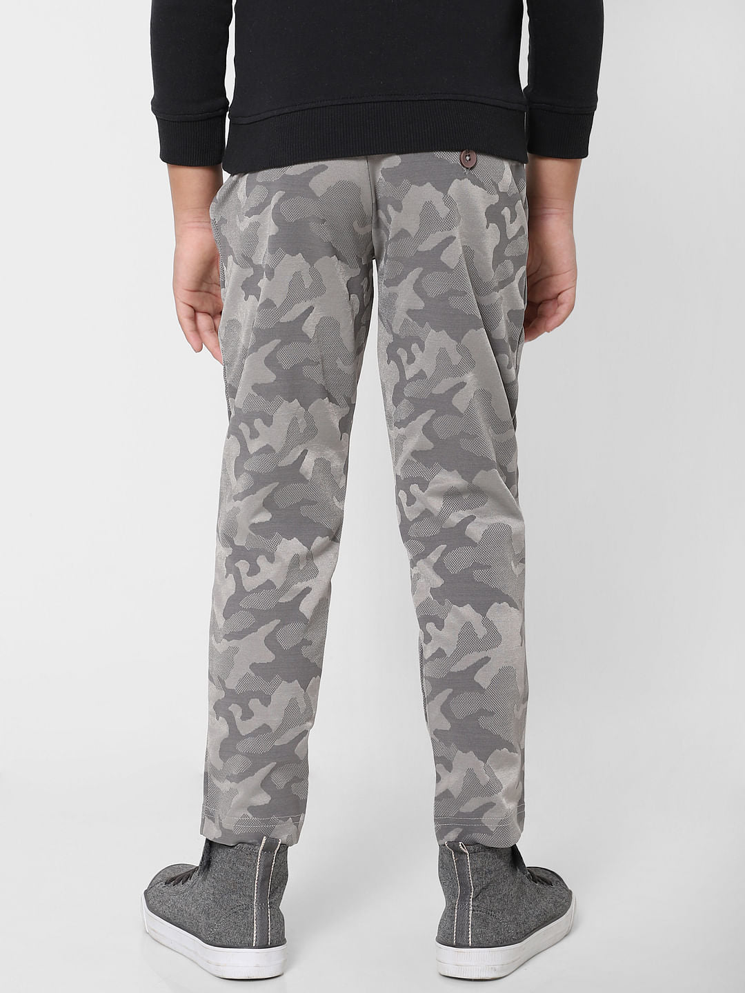 Boys Grey Low Rise Camo Pants