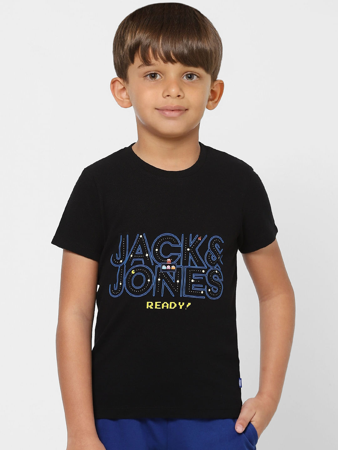 BOYS X PAC-MAN BLACK LOGO PRINT CREW NECK T-SHIRT