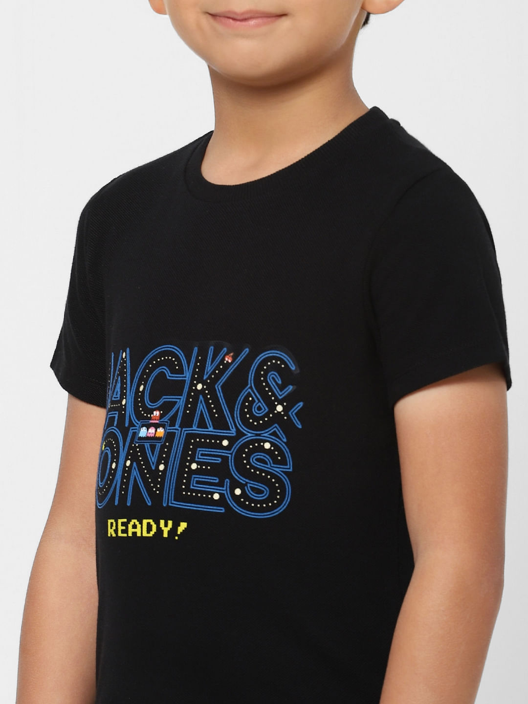 BOYS X PAC-MAN BLACK LOGO PRINT CREW NECK T-SHIRT