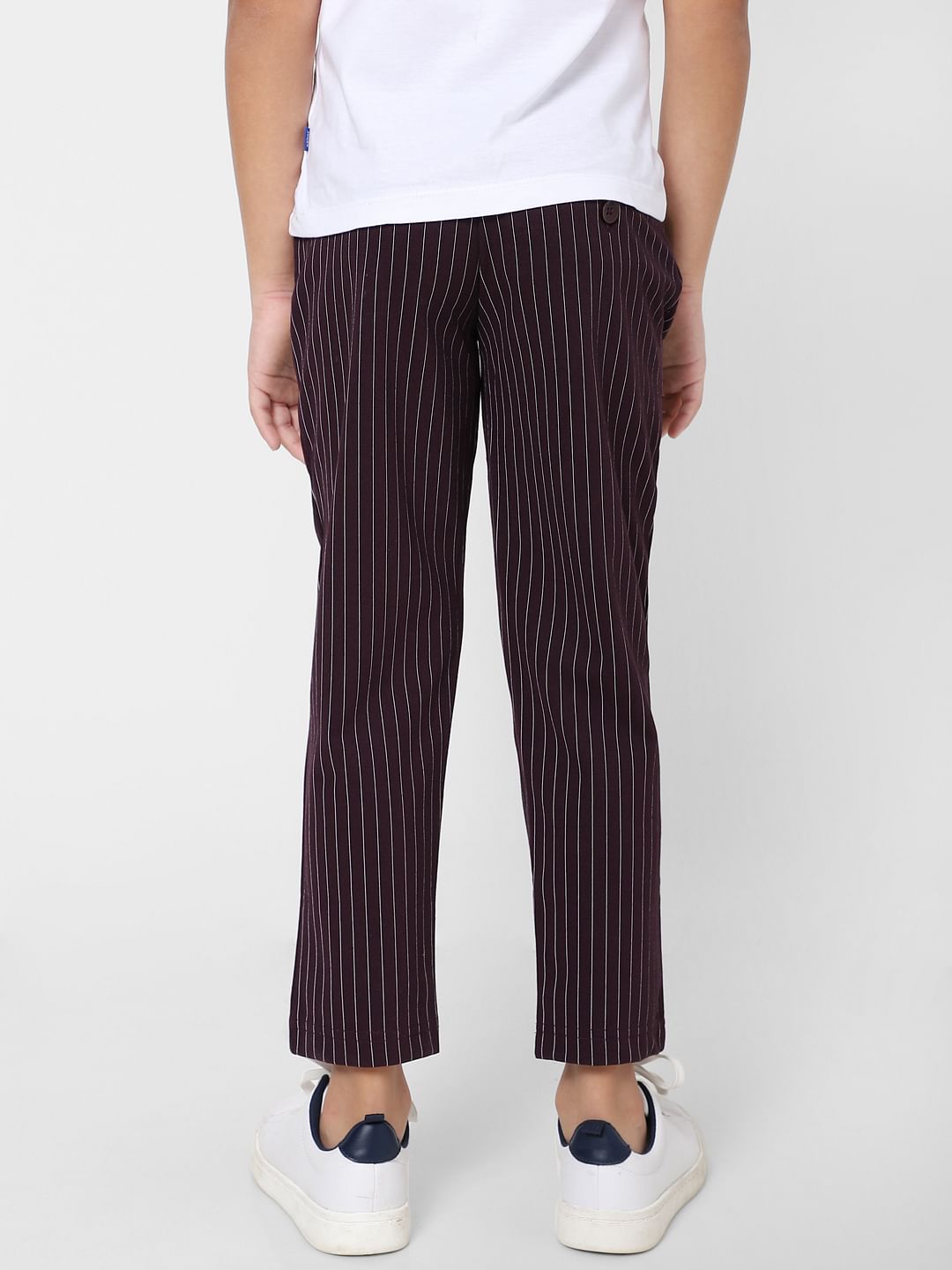 Boys Burgundy Low Rise Striped Pants