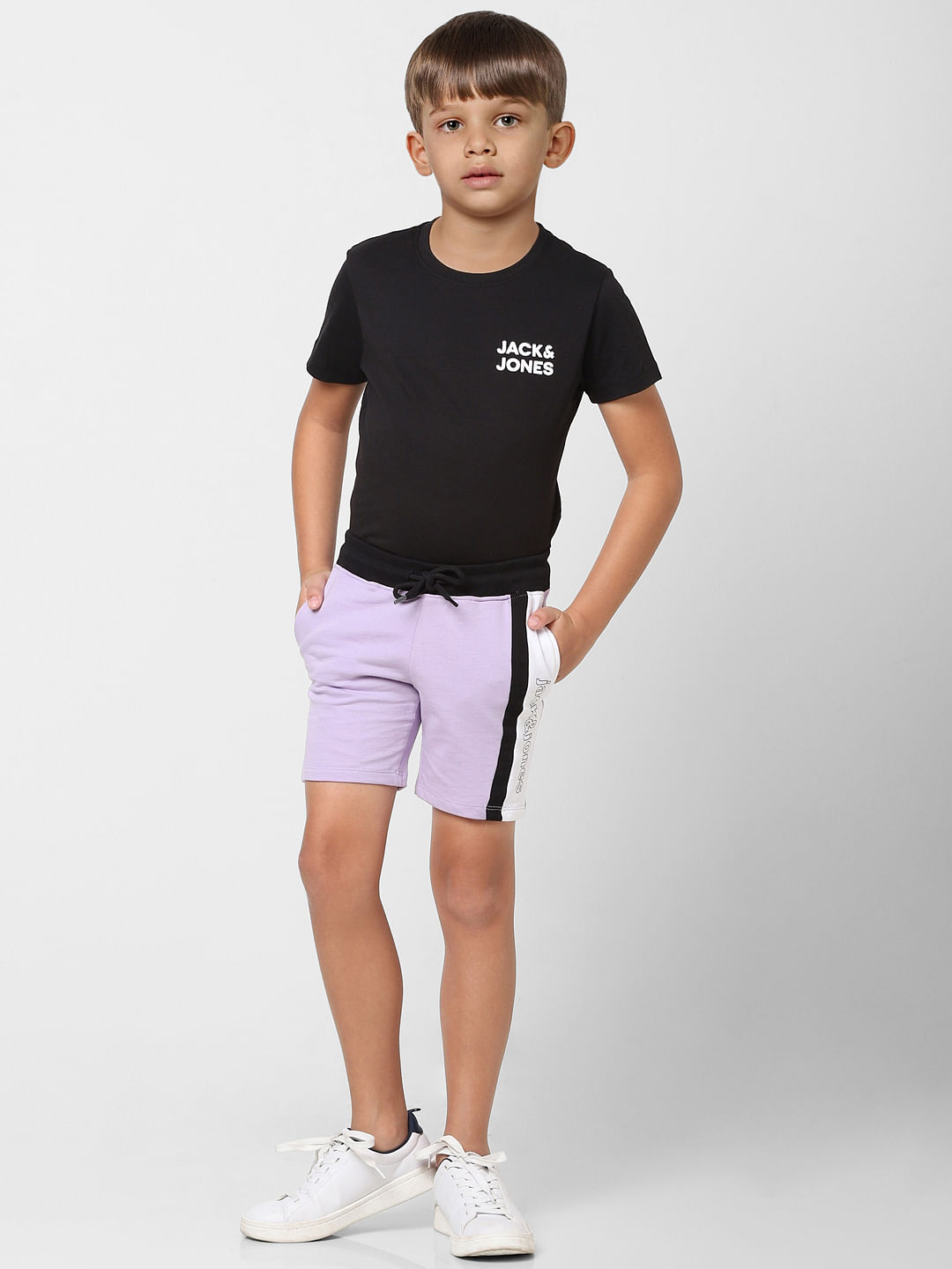 Boys Purple Colourblocked Shorts - 4/5Y
