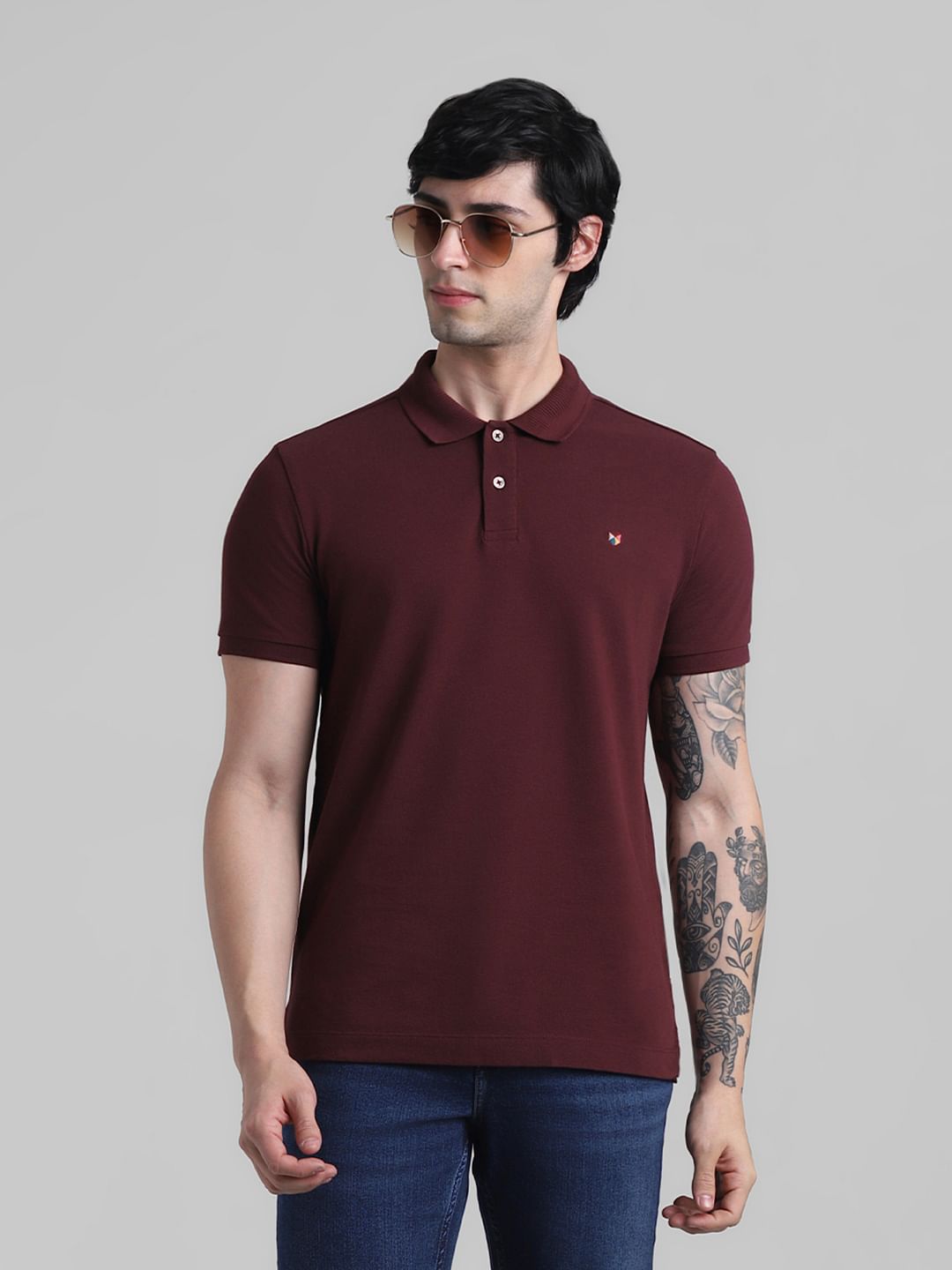 Burgundy Knitted Polo T-shirt - S