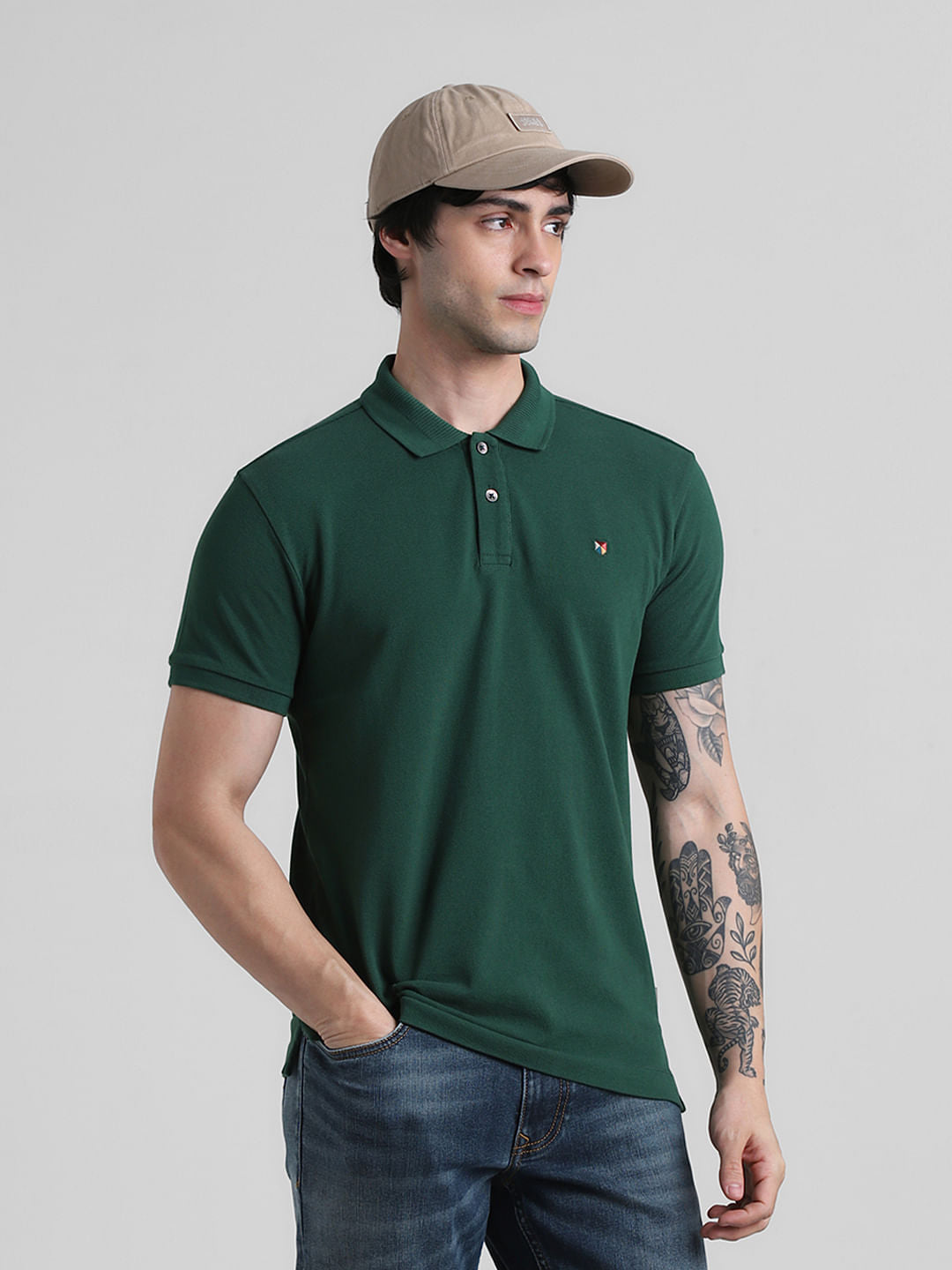 Dark Green Knitted Polo T-shirt - S