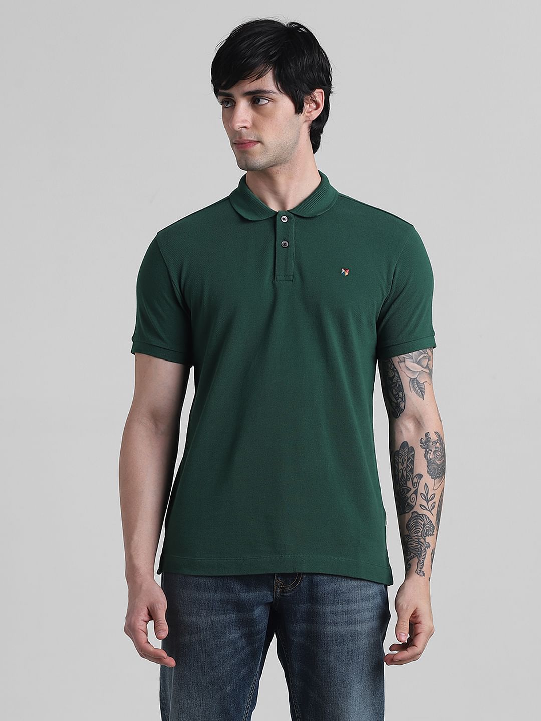 Dark Green Knitted Polo T-shirt