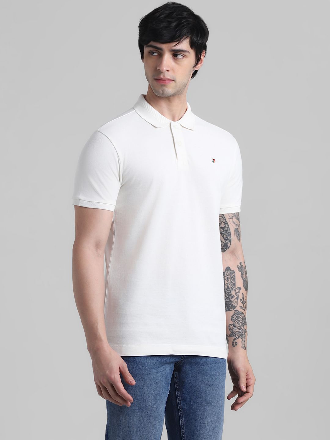 White Knitted Polo T-shirt