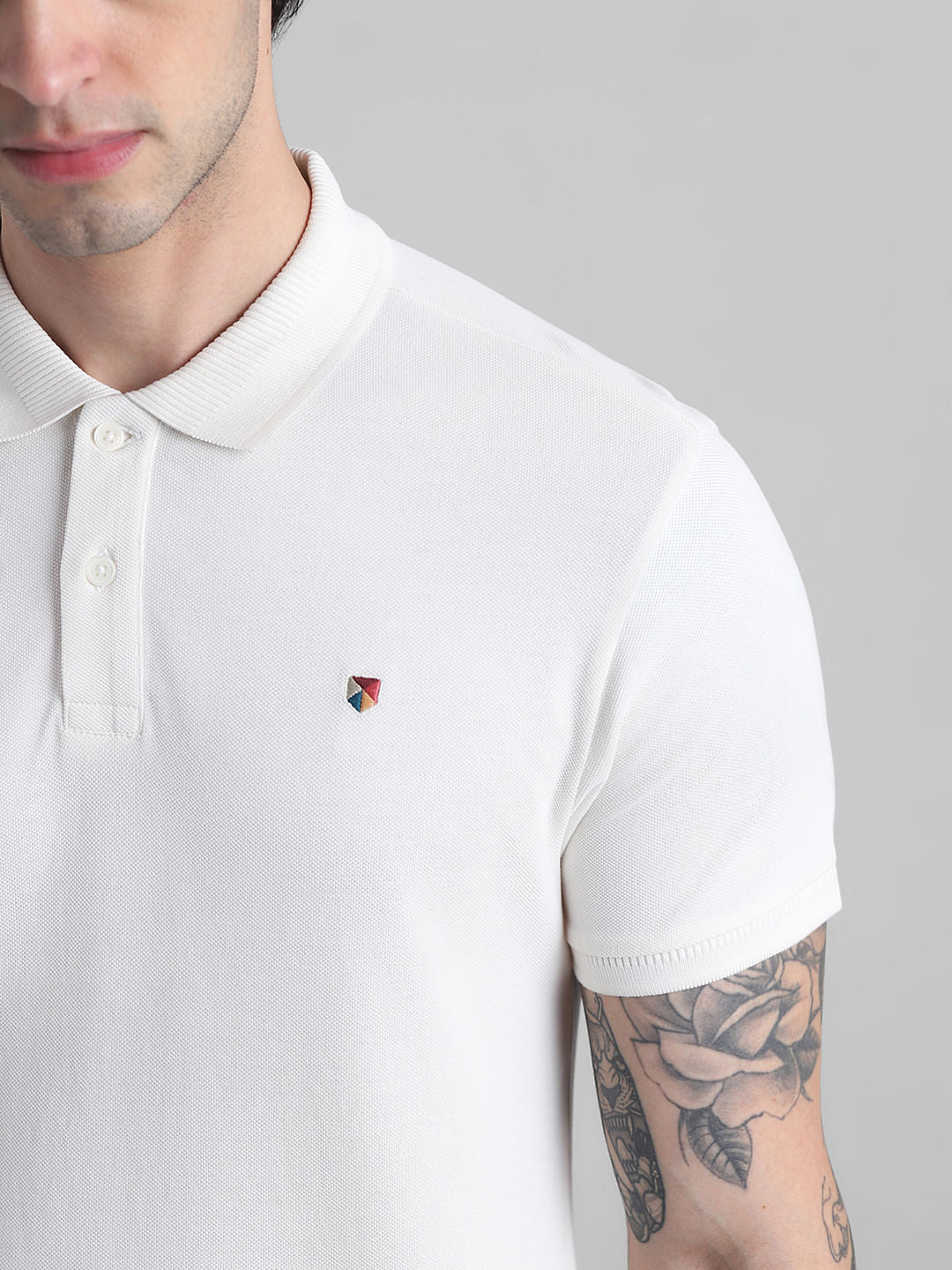 White Knitted Polo T-shirt