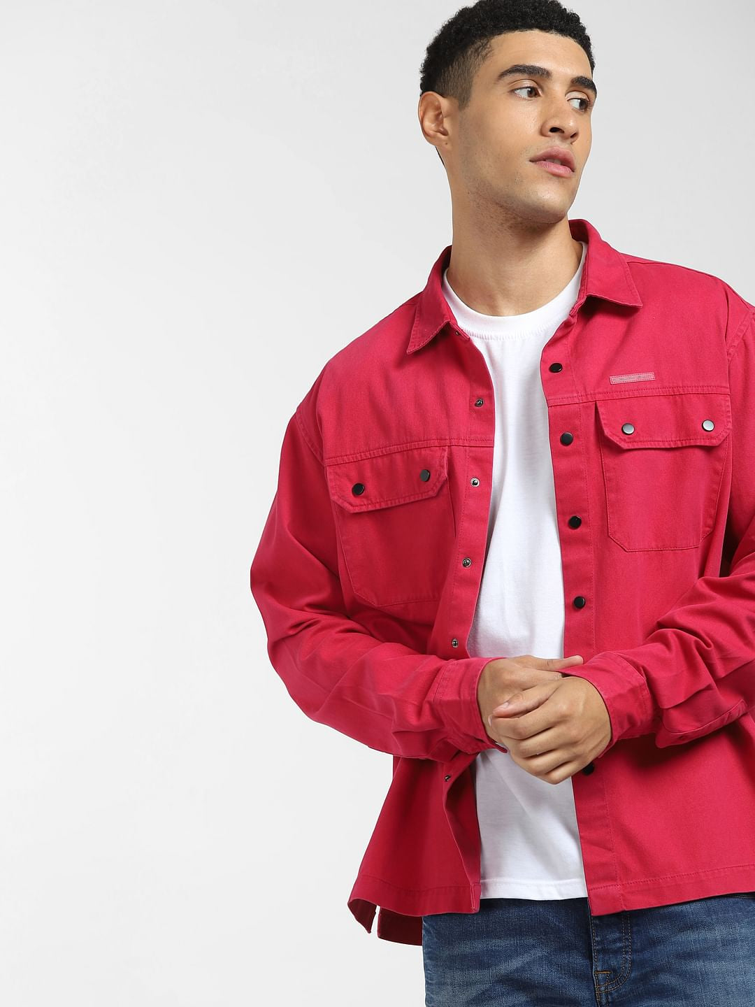 Pink Oversized Full Sleeves Shirt - S