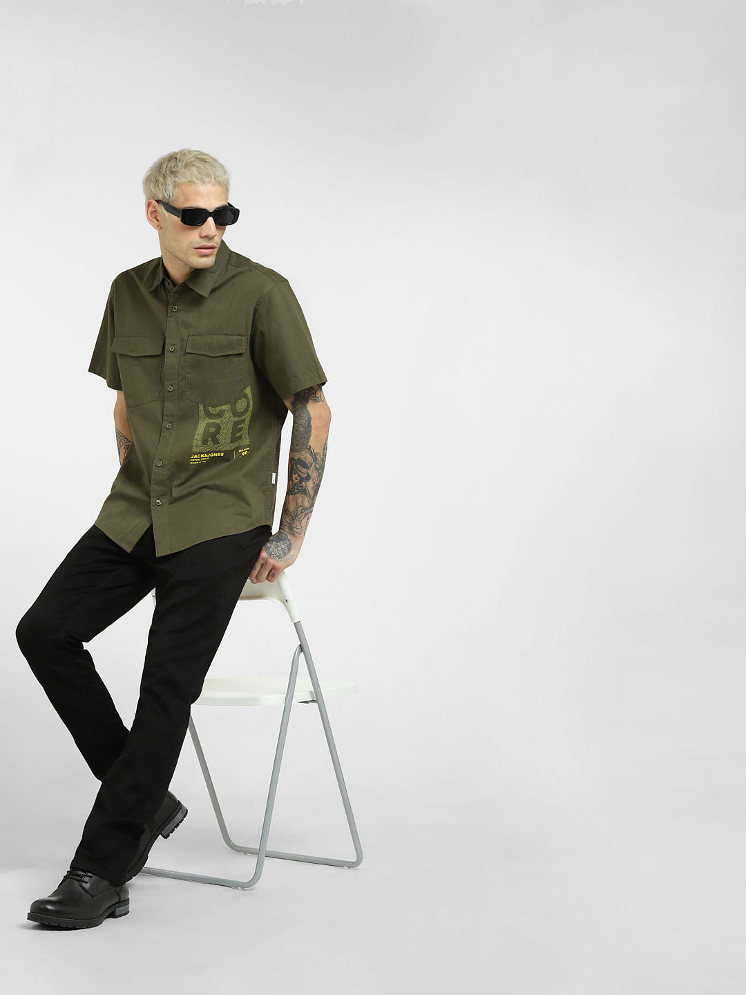 Green Oversized Half Sleeves Shirt - S