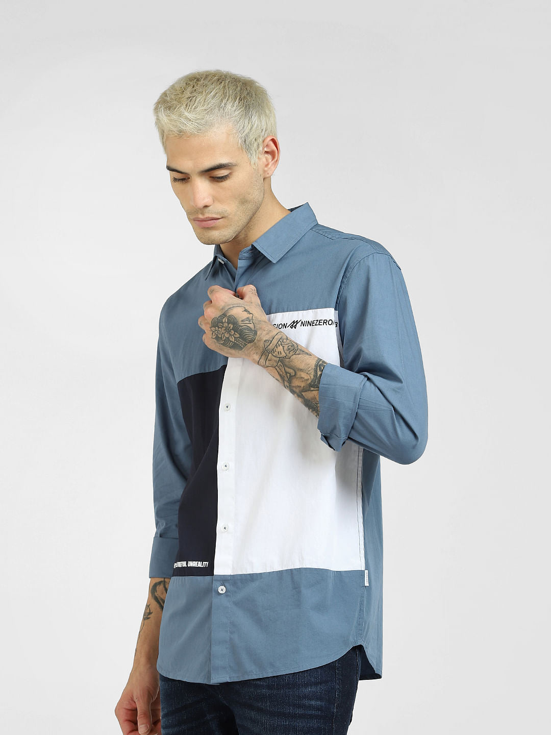 Blue Colourblocked Shirt