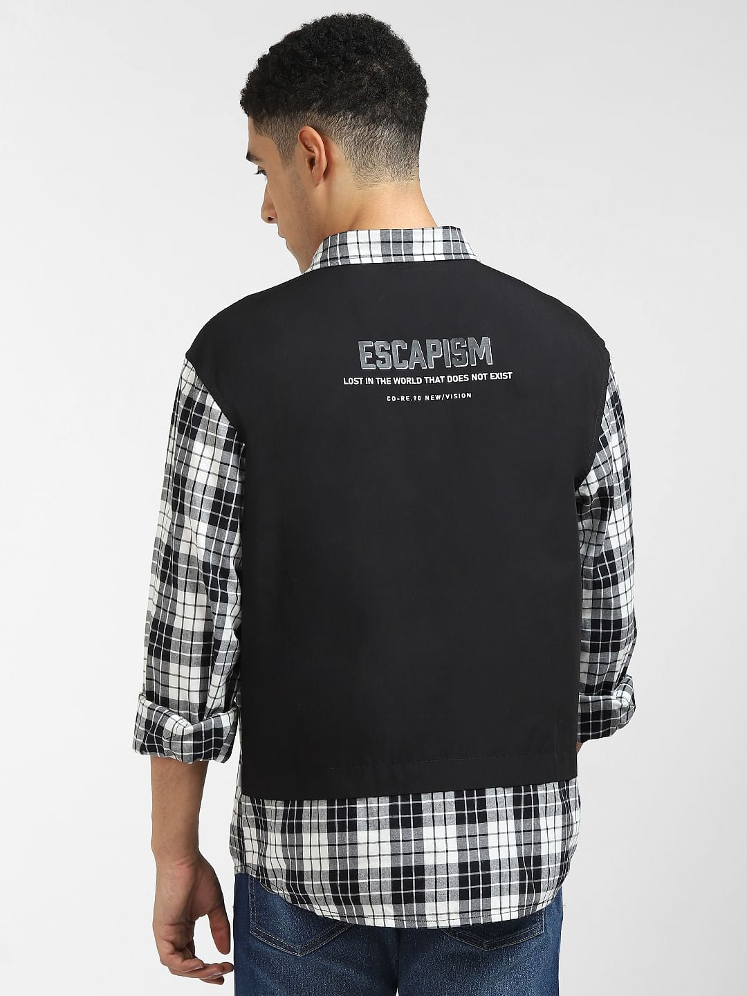 Black Cut & Sew Oversized Check Shirt