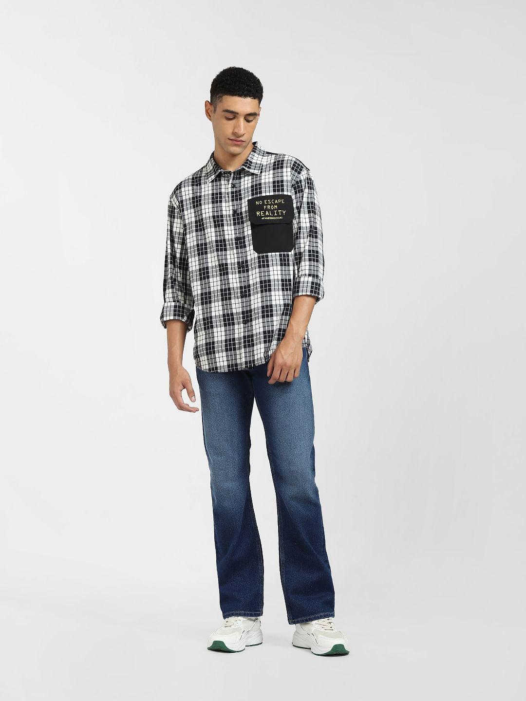 Black Cut & Sew Oversized Check Shirt