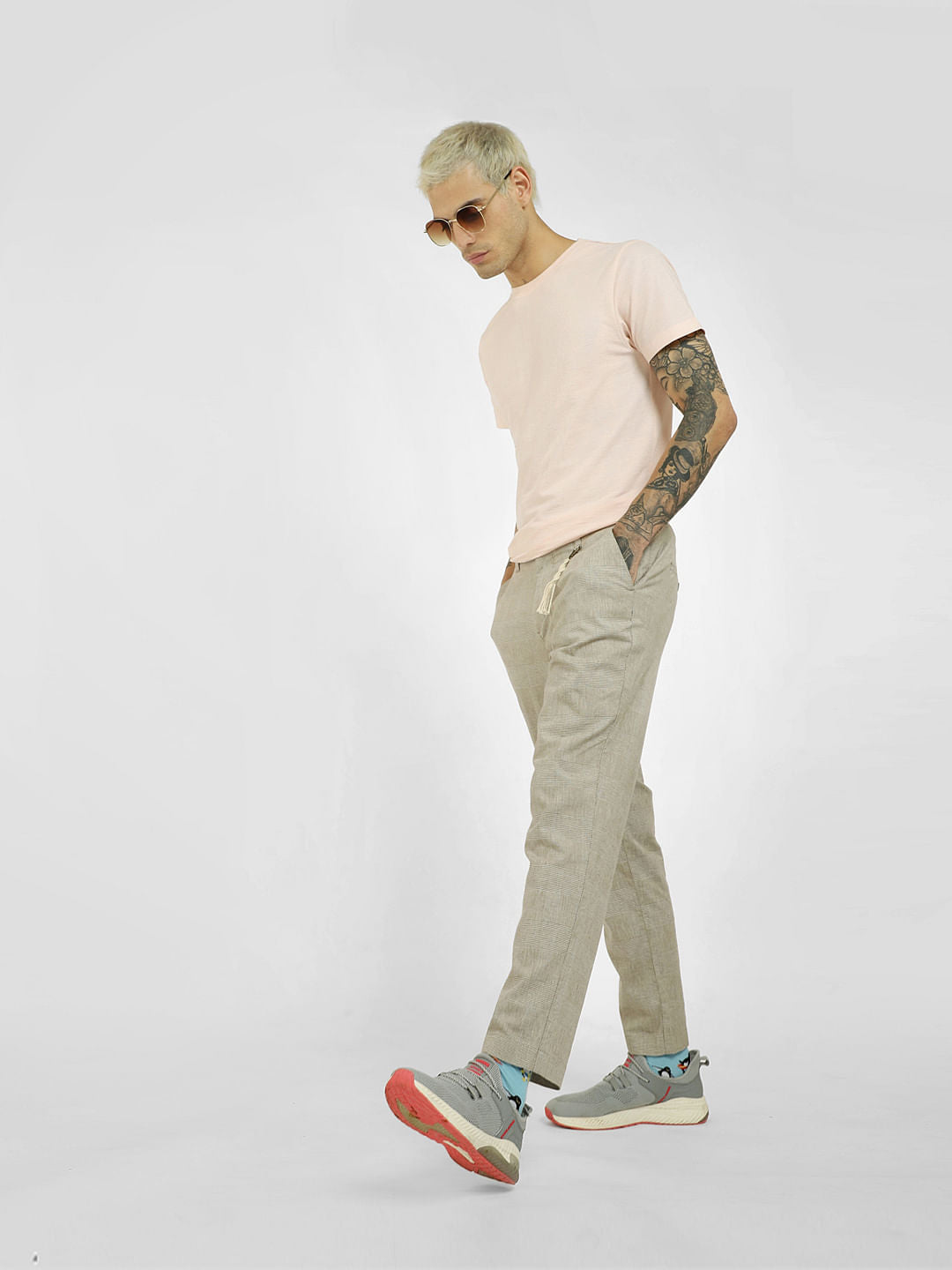 Light Grey Plain Check Pants - 28/30