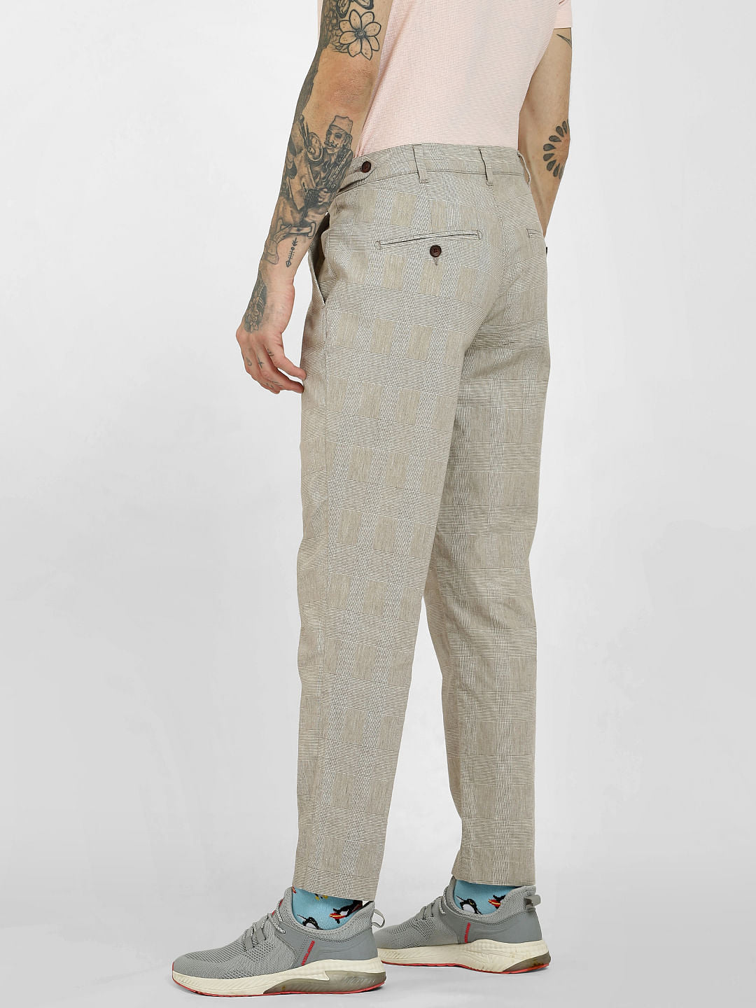 Light Grey Plain Check Pants