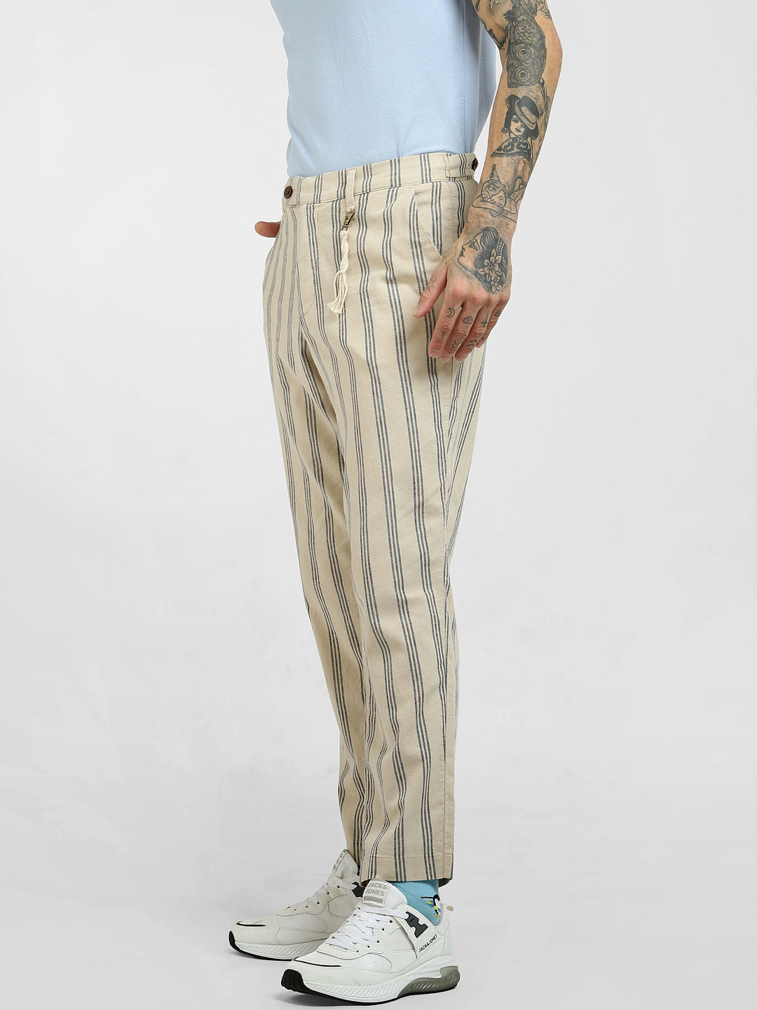 Beige  Striped Pants