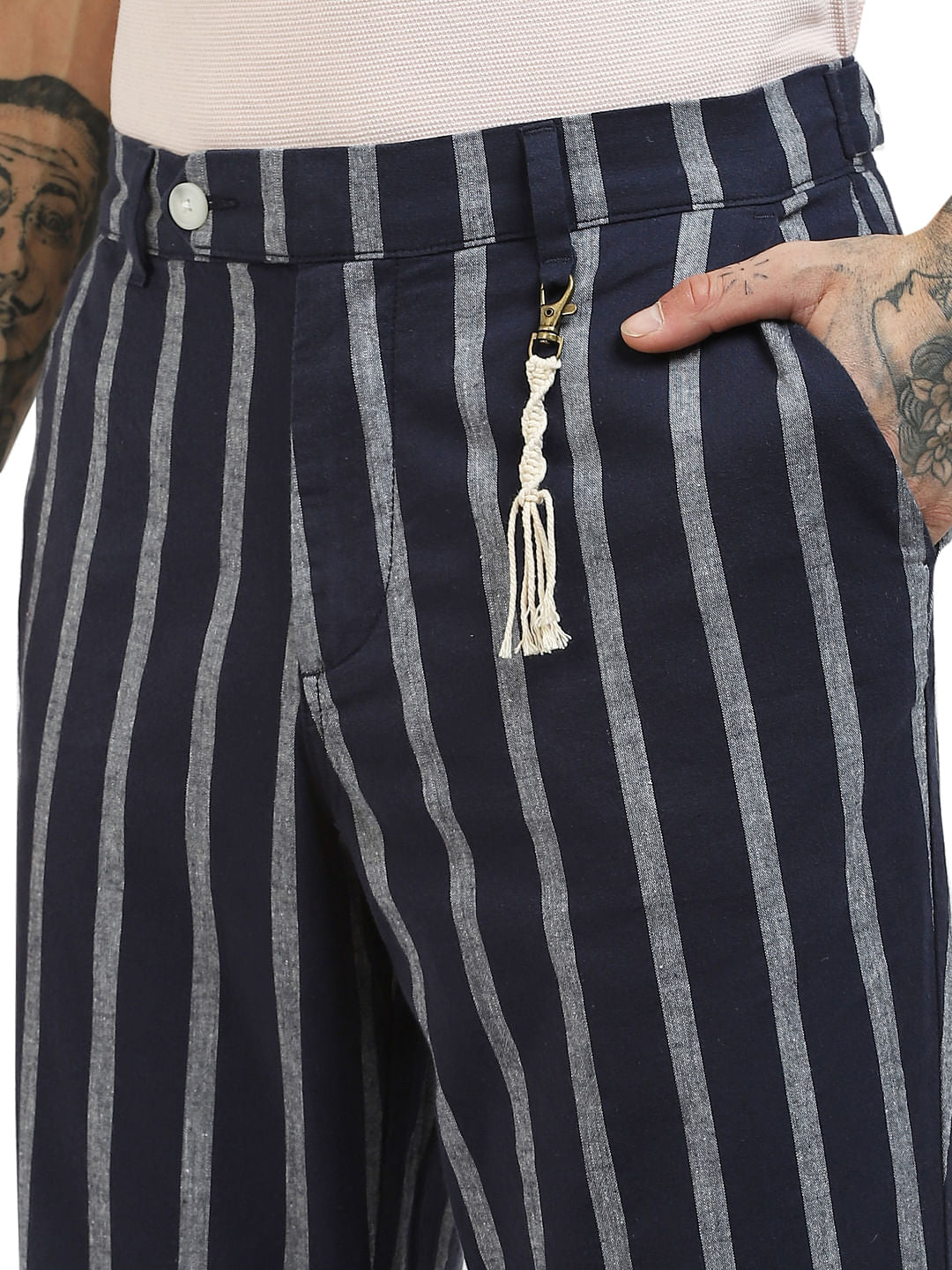 Beige  Striped Pants