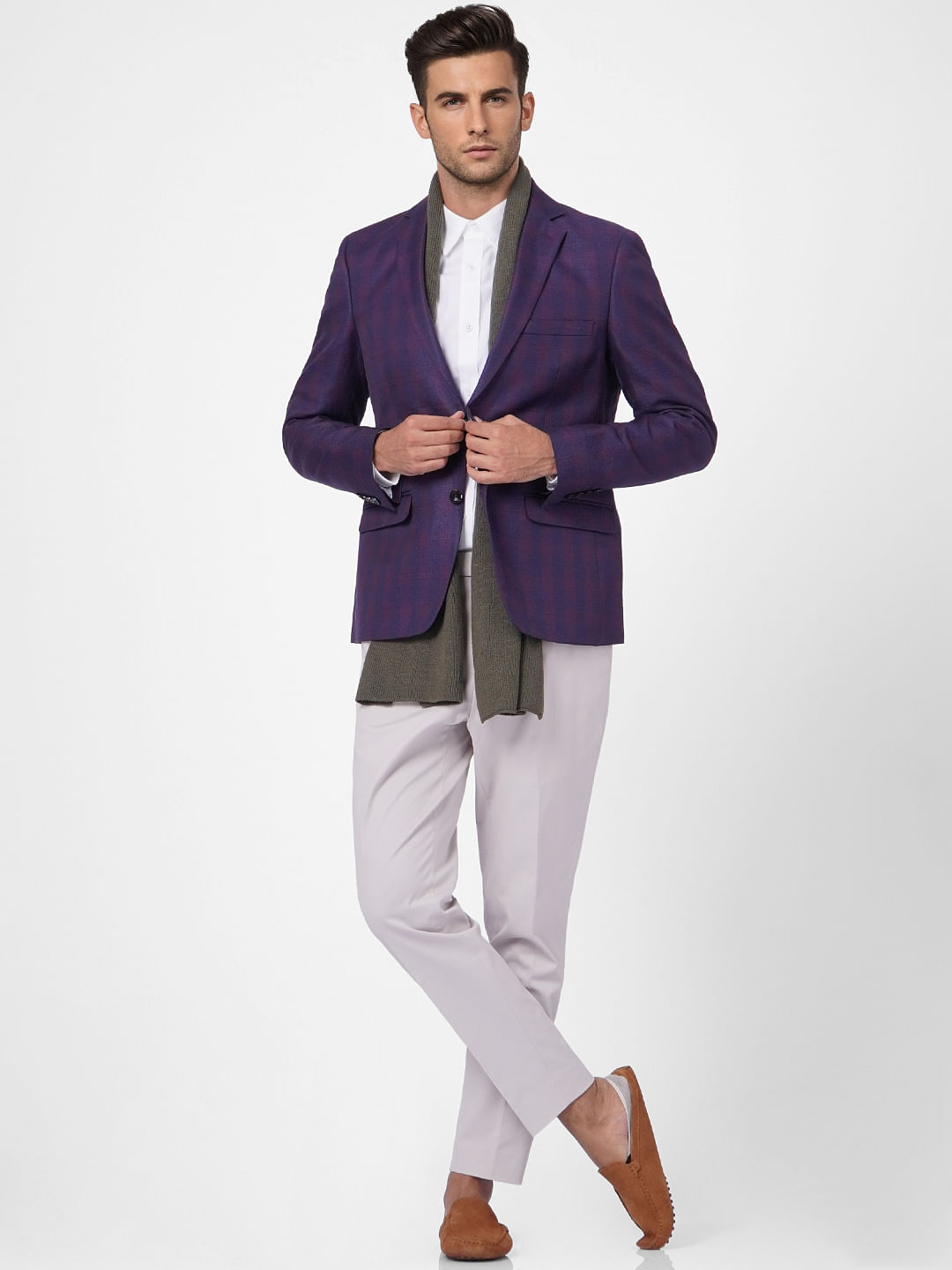 Purple Check Linen Blazer - 46
