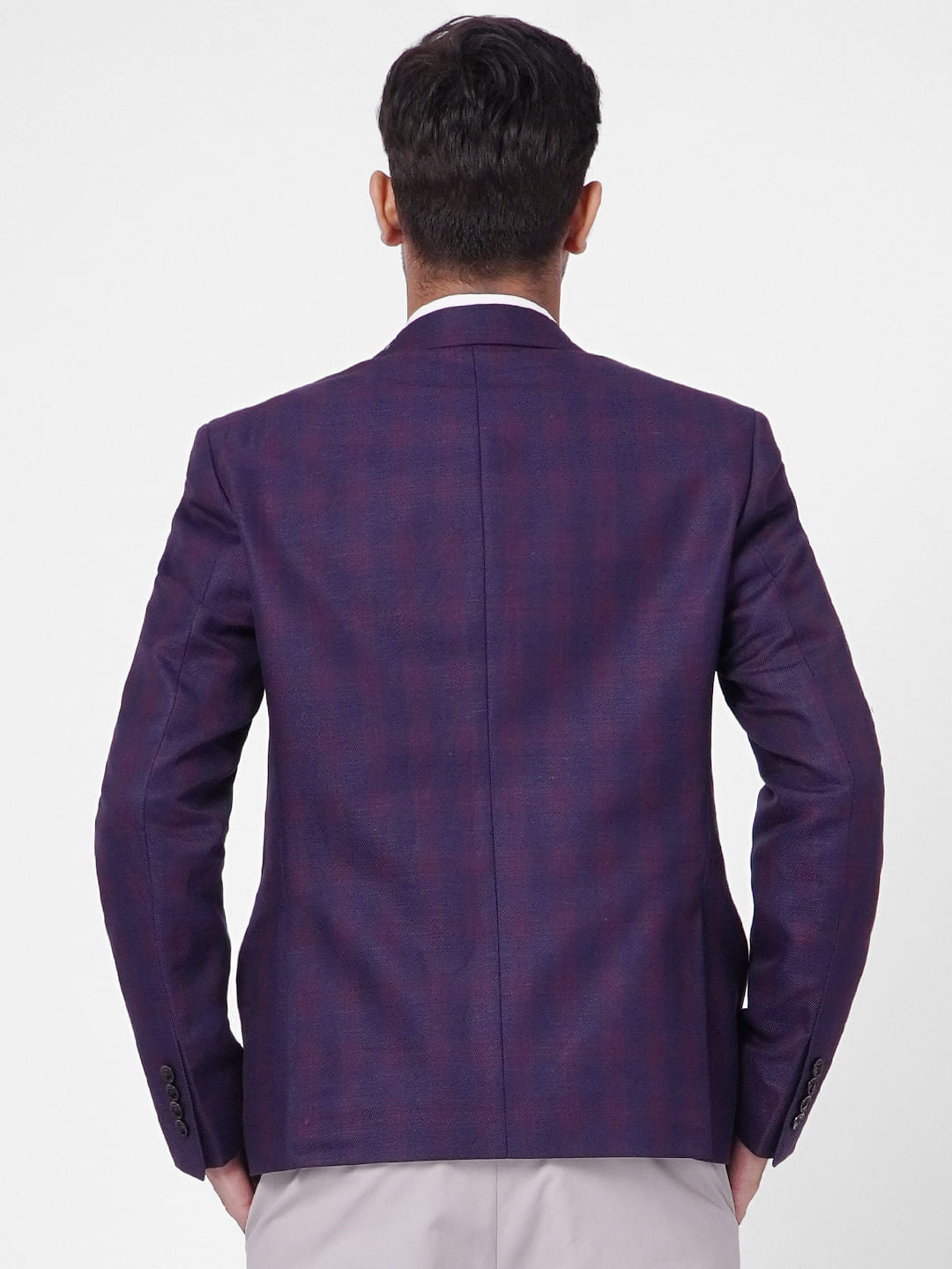 Purple Check Linen Blazer