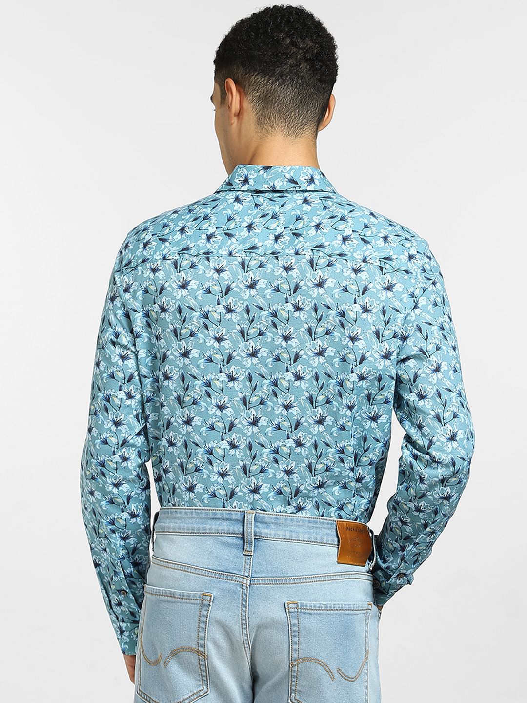Blue Floral Full Sleeves Shirt