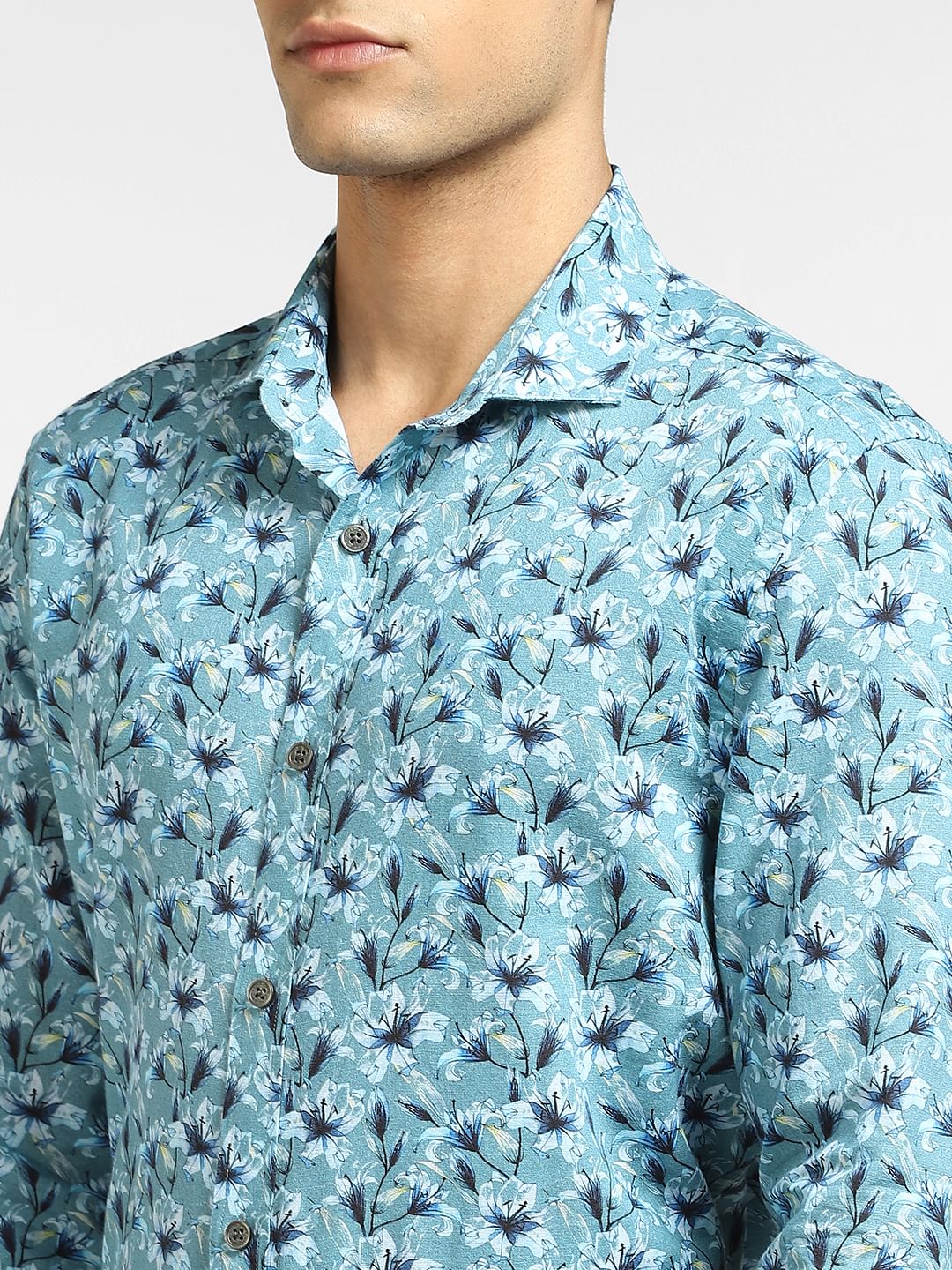 Blue Floral Full Sleeves Shirt